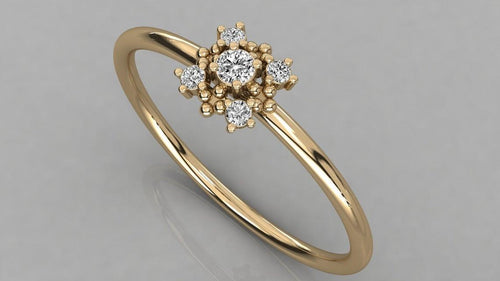 14k Gold Diamond Wedding Ring / Floral Gold Ring with Diamonds / Pave Ring / Minimalist Stacking Ring - Jalvi & Co.