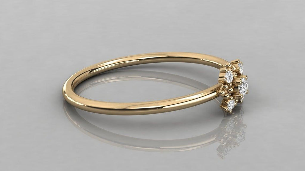 14k Gold Diamond Wedding Ring / Floral Gold Ring with Diamonds / Pave Ring / Minimalist Stacking Ring - Jalvi & Co.