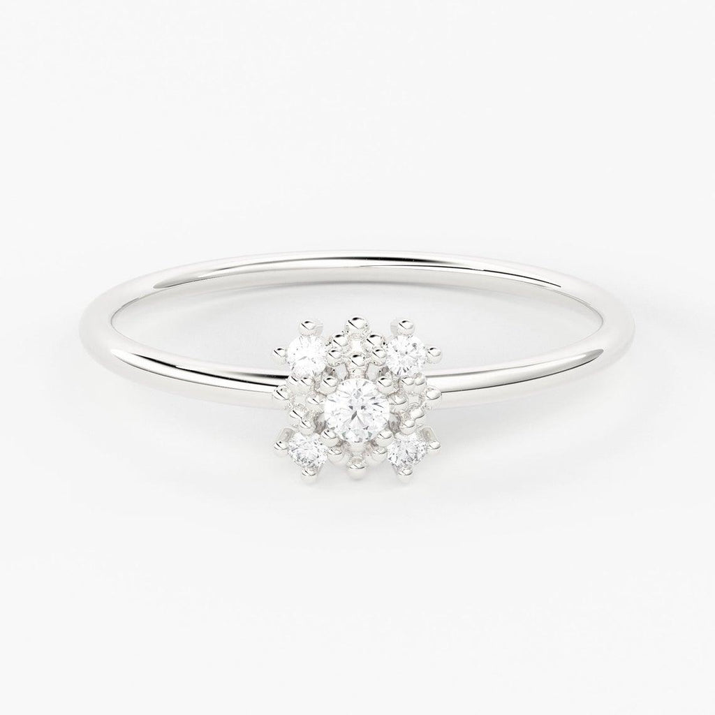 14k Gold Diamond Wedding Ring / Floral Gold Ring with Diamonds / Pave Ring / Minimalist Stacking Ring - Jalvi & Co.