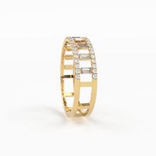 Load image into Gallery viewer, 14k Gold Double Row Micro Pave Diamond Ring with Baguette Diamond / Christmas Gift - Jalvi &amp; Co.