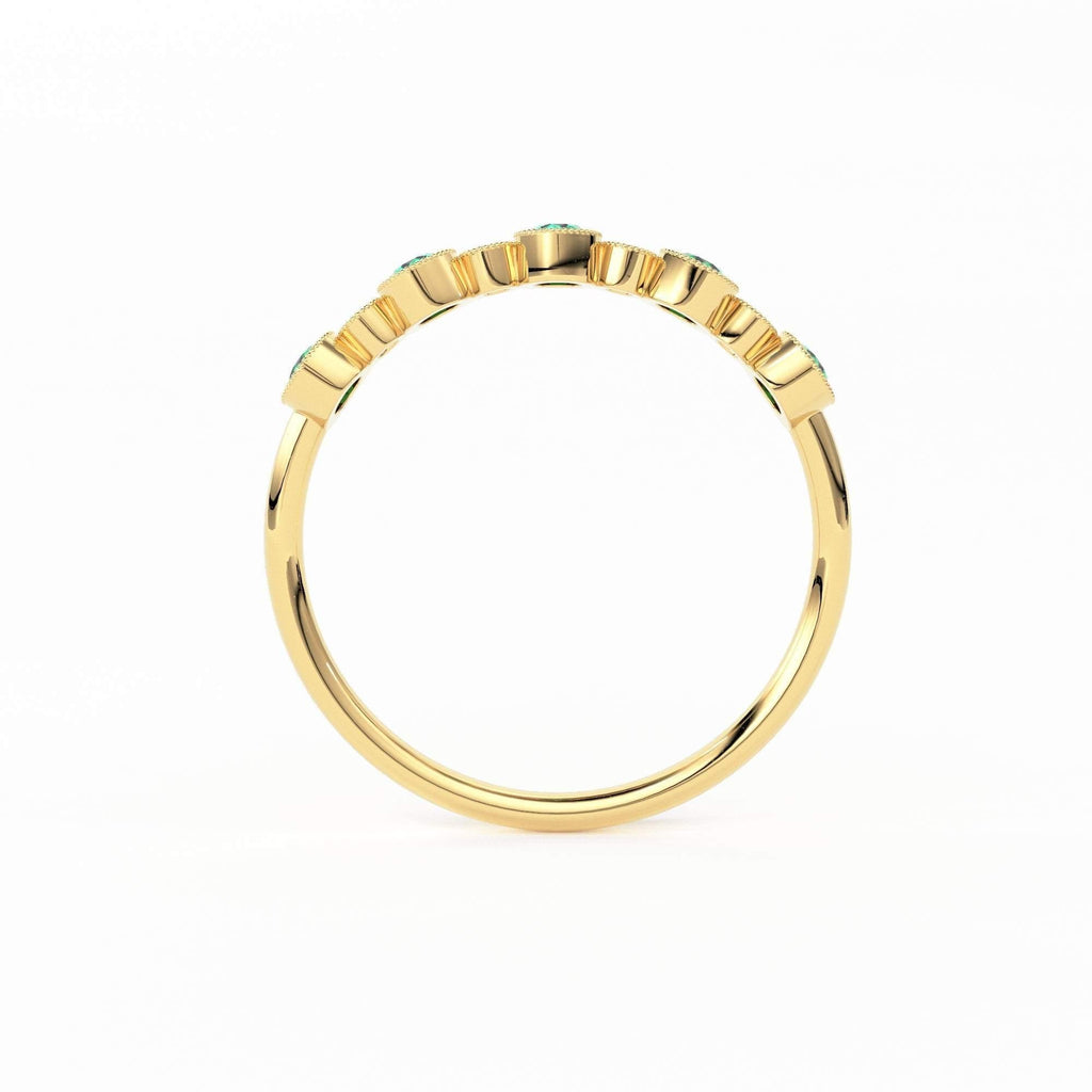 14k Gold Emerald and Diamond Alternating Wedding Ring Women / Emerald Ring / Emerald Wedding Band / May Birthstone Ring / Genuine Emerald - Jalvi & Co.