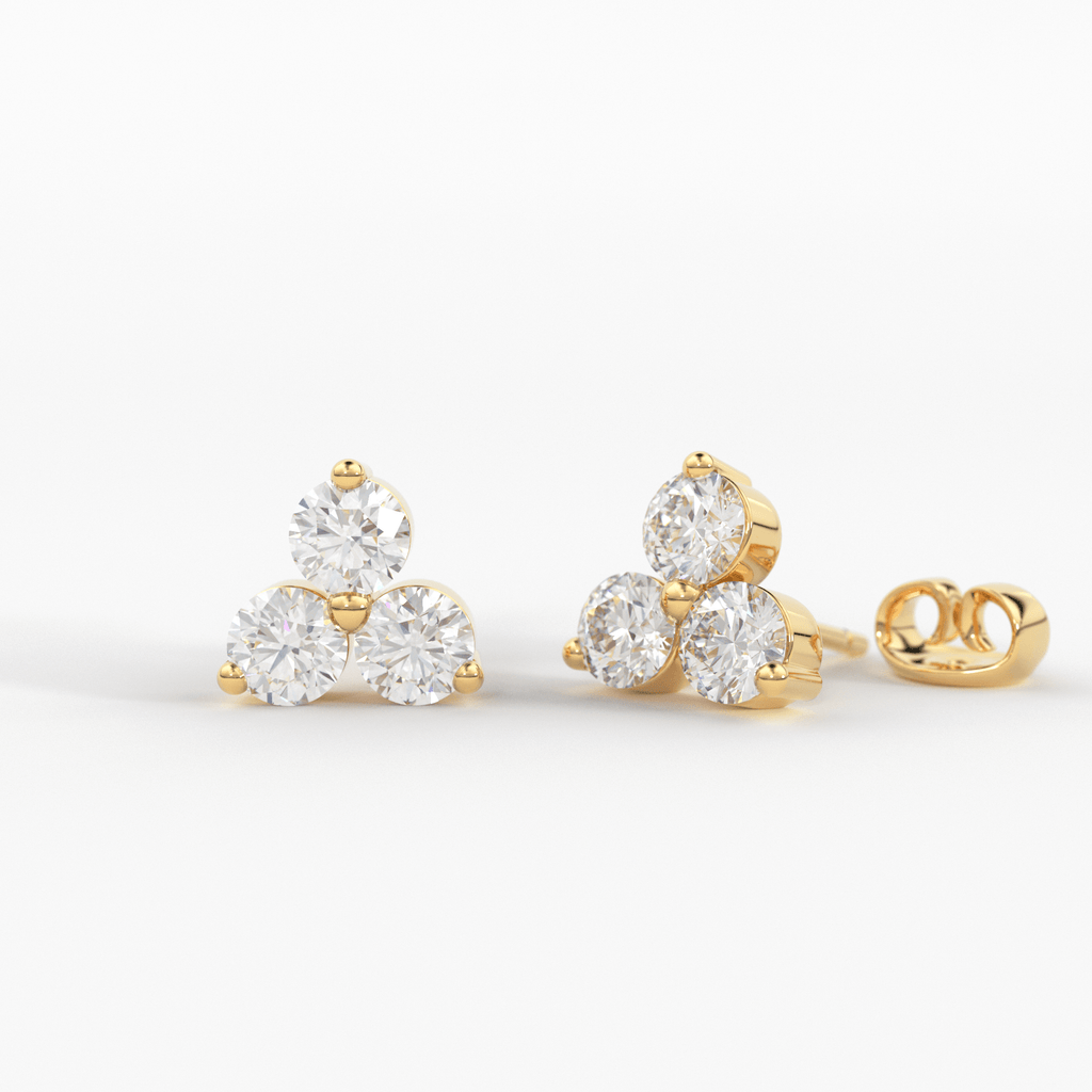 14K Gold Round Cut Diamond Trio Tiny Stud Earrings / Simple Three Stone Cluster Earring / Tiny Diamond Studs / 3 Stone Studs / Gift for her - Jalvi & Co.