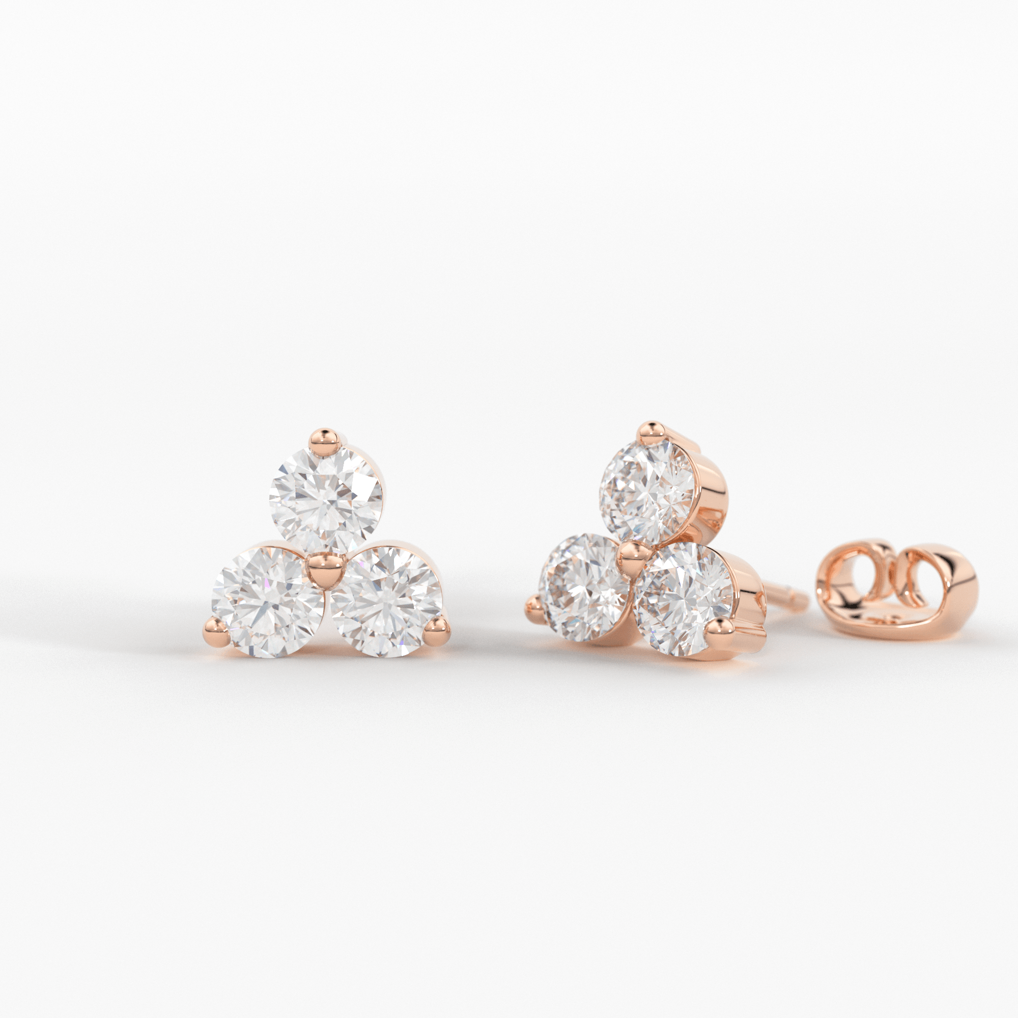 14K Gold Round Cut Diamond Trio Tiny Stud Earrings / Simple Three Stone  Cluster Earring / Tiny Diamond Studs / 3 Stone Studs / Gift for her - 14Kt