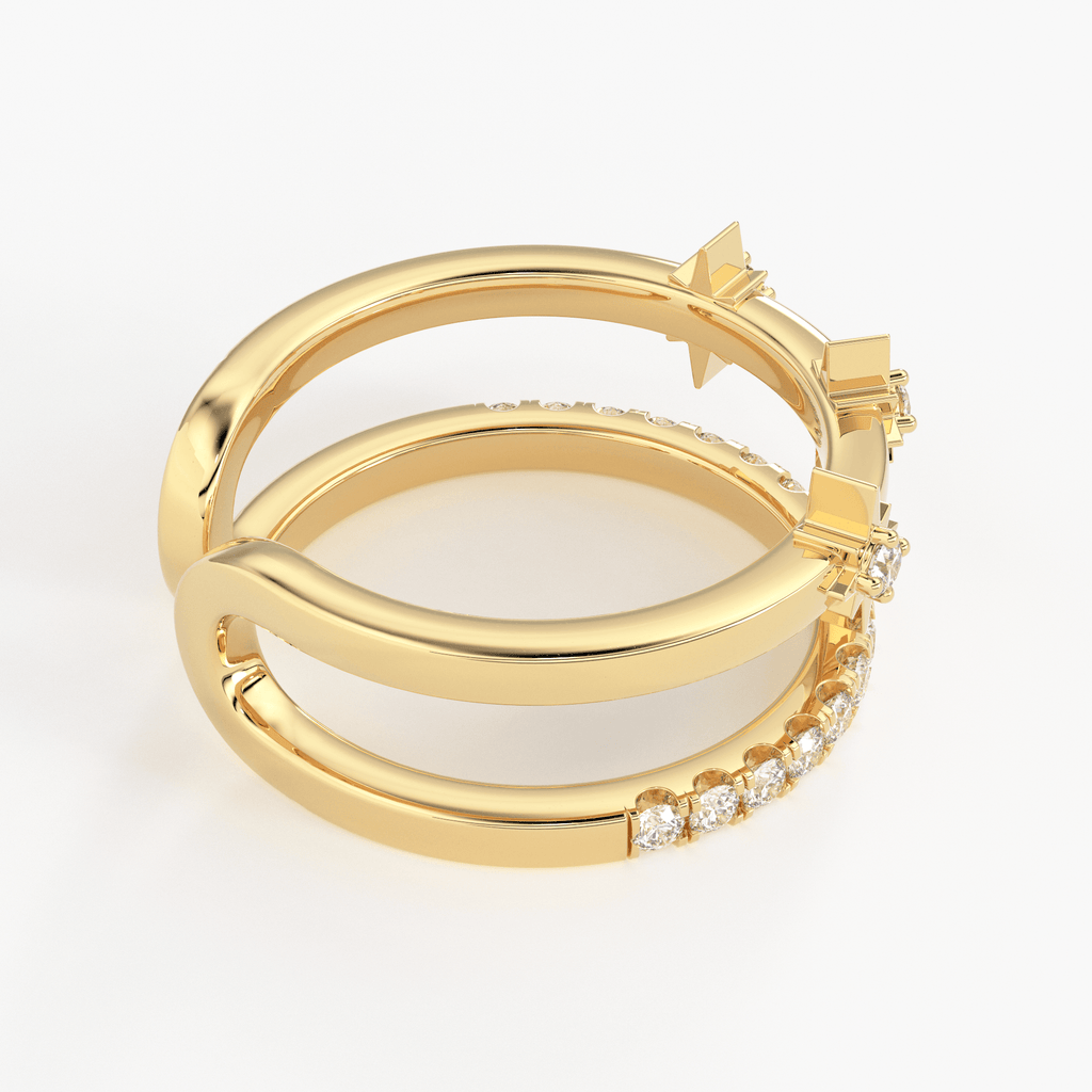 14k Gold Star Ring / Diamond Star Ring / Stackable Star Rings / Diamond Ring / Celestial Dual Ring / Dainty Dtackable Rings / Two Row Ring / Open Ring - Jalvi & Co.