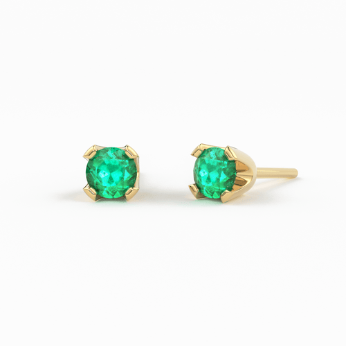 14K Gold Tiny Emerald Studs/ Emerald Earrings/ Astrology Jewelry/ May Birthstone/ Green Stone/ Green Stone Jewelry/ Dainty Studs/ Solid Gold - Jalvi & Co.