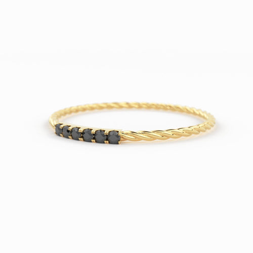 14k Gold Twisted Black Diamond Wedding Band / Twisted Band Ring Diamonds/ Micro Pave Ring Twisted Gold Band/ Minimalist Black Diamond Band - Jalvi & Co.