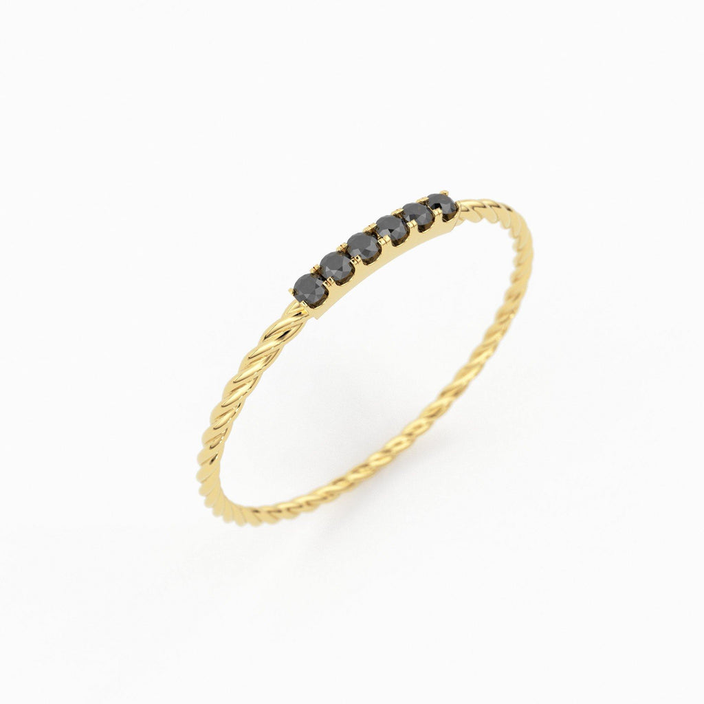 14k Gold Twisted Black Diamond Wedding Band / Twisted Band Ring Diamonds/ Micro Pave Ring Twisted Gold Band/ Minimalist Black Diamond Band - Jalvi & Co.