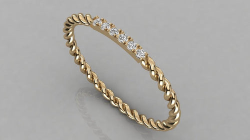 14k Gold Twisted Diamond Wedding Band / Twisted Band Ring with Diamonds / Micro Pave Ring with Twisted Gold Band / Minimalist Stacking Ring - Jalvi & Co.