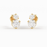 14k Gold Two Diamond Stud / 14k Solid Gold Unique Diamond Earrings / Second Hole Stud / Tiny Post Earring / Multiple Piercing Stud