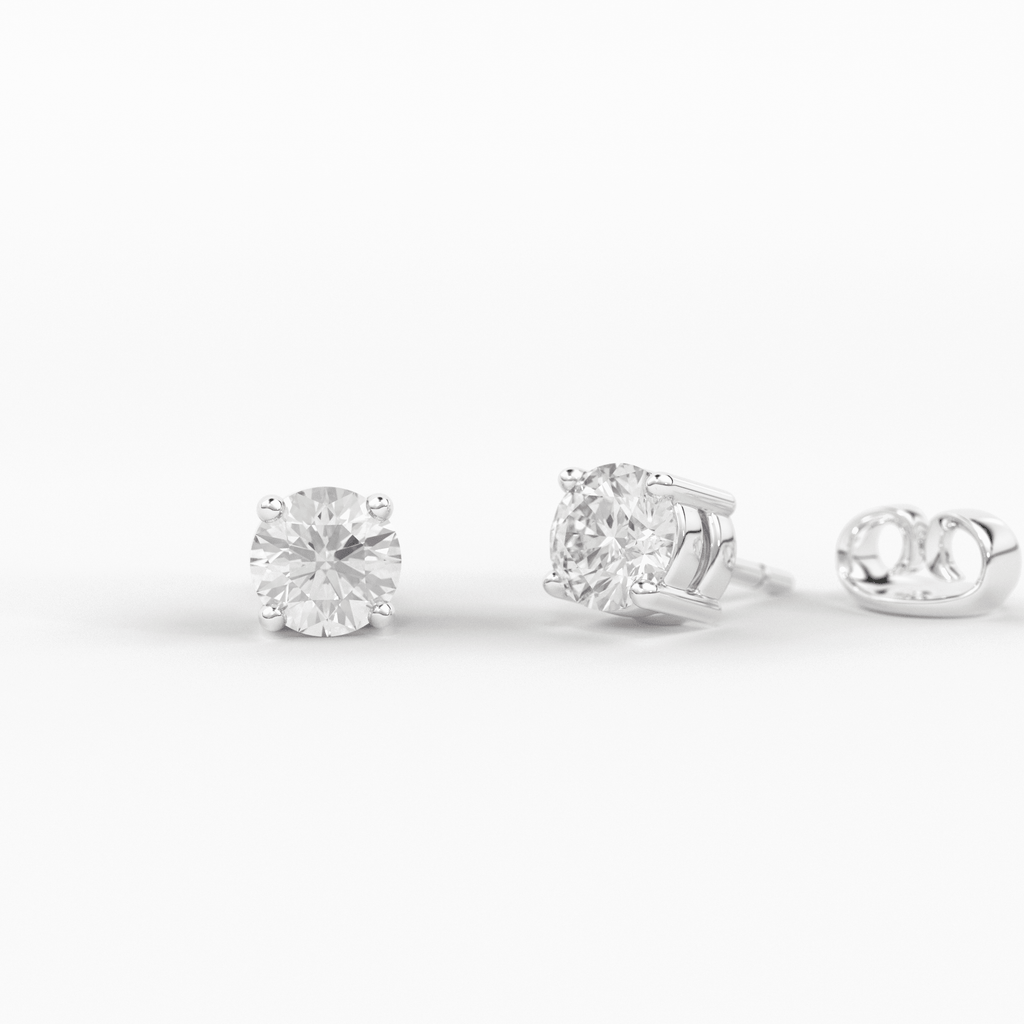 14k Gold Two Diamond Stud 14k Solid Gold Unique Diamond Earrings