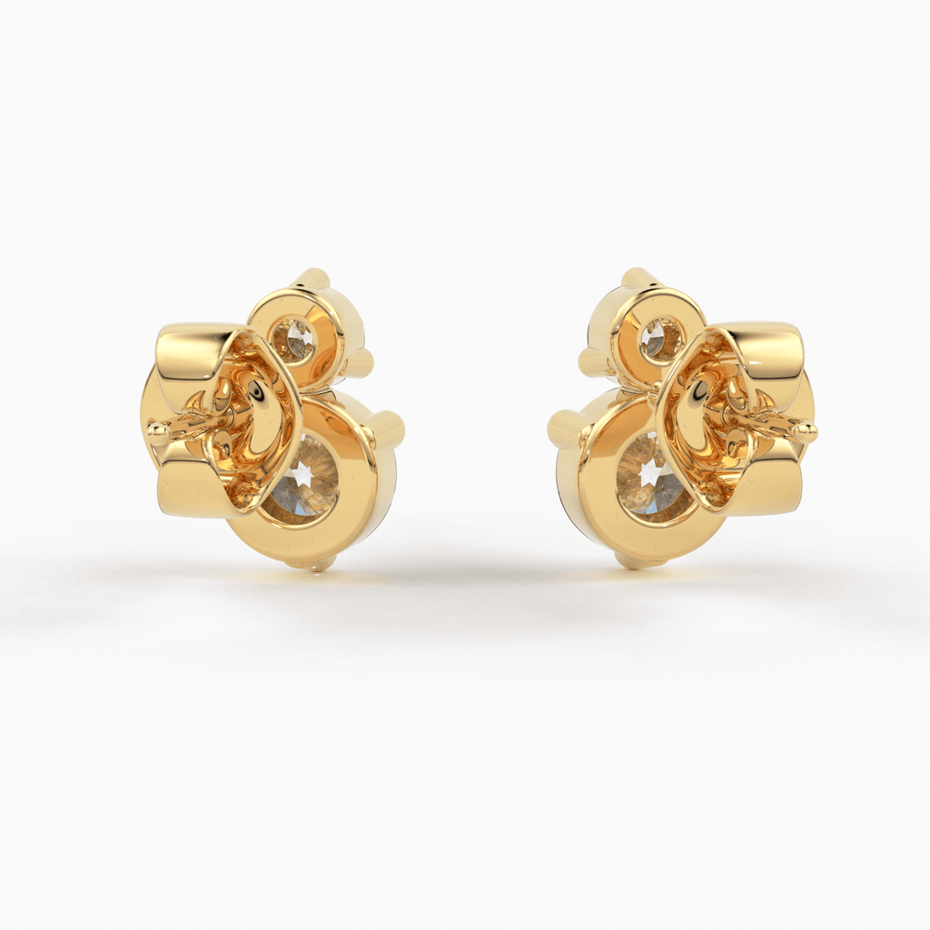 14k Gold Two Diamond Stud / 14k Solid Gold Unique Diamond Earrings / Second Hole Stud / Tiny Post Earring / Multiple Piercing Stud - Jalvi & Co.