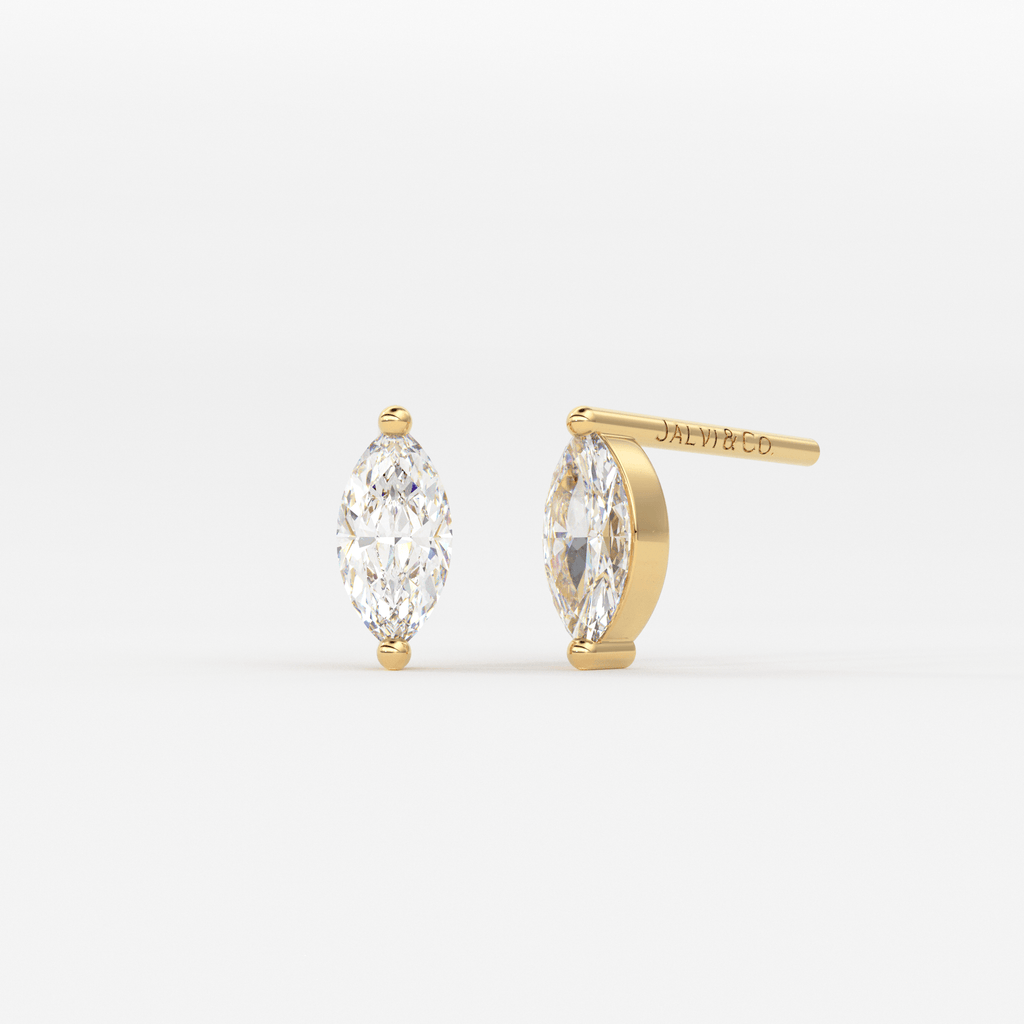 14k Gold Two Diamond Stud / 14k Solid Gold Unique Diamond Earrings / Second Hole Stud / Tiny Post Earring / Multiple Piercing Stud - Jalvi & Co.