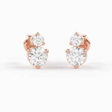 Load image into Gallery viewer, 14k Gold Two Diamond Stud / 14k Solid Gold Unique Diamond Earrings / Second Hole Stud / Tiny Post Earring / Multiple Piercing Stud - Jalvi &amp; Co.