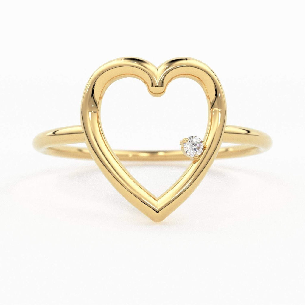 14K Heart Ring / Diamond Heart Ring / Open Heart Ring / Sold Gold Heart Ring / Gifts For Her - Jalvi & Co.