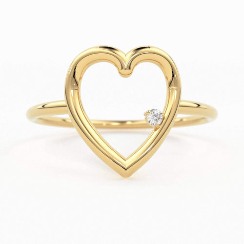 14K Heart Ring / Diamond Heart Ring / Open Heart Ring / Sold Gold Heart Ring / Gifts For Her - Jalvi & Co.