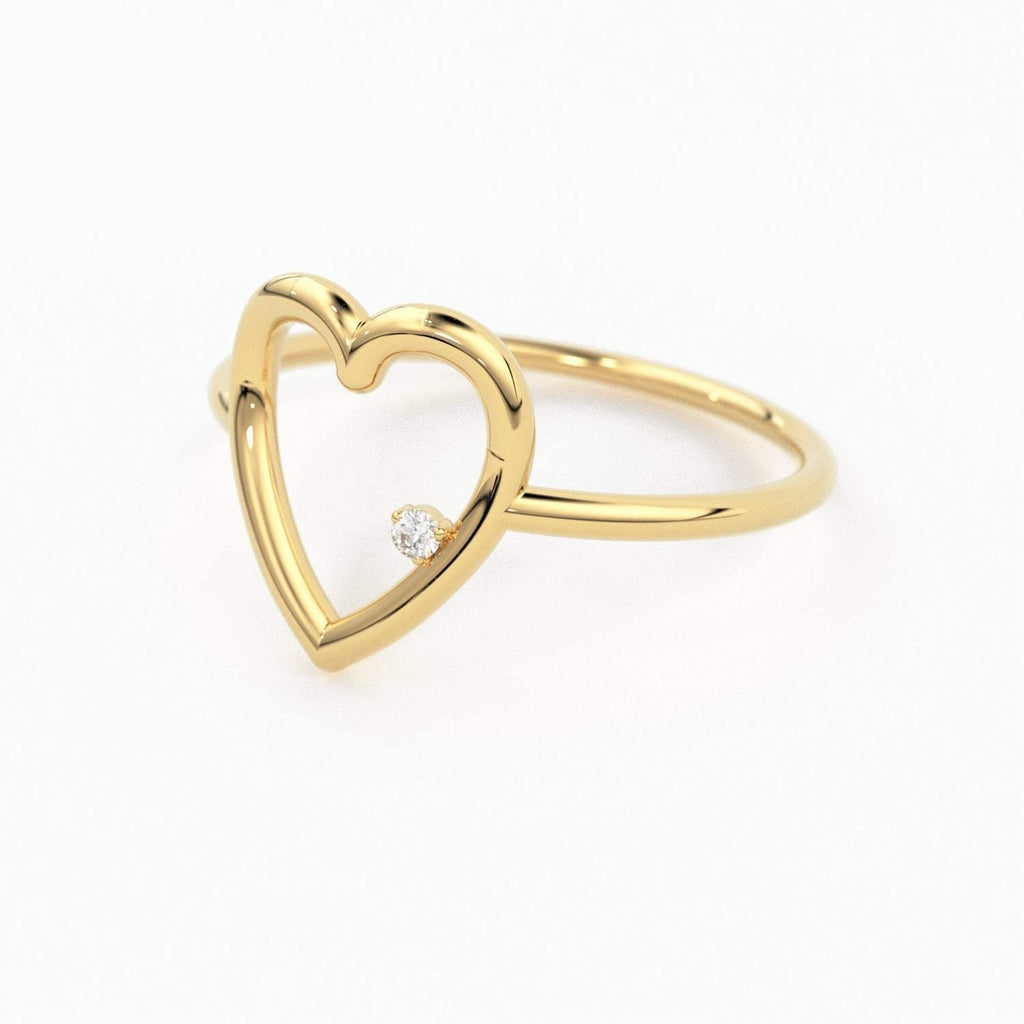 14K Heart Ring / Diamond Heart Ring / Open Heart Ring / Sold Gold Heart Ring / Gifts For Her - Jalvi & Co.