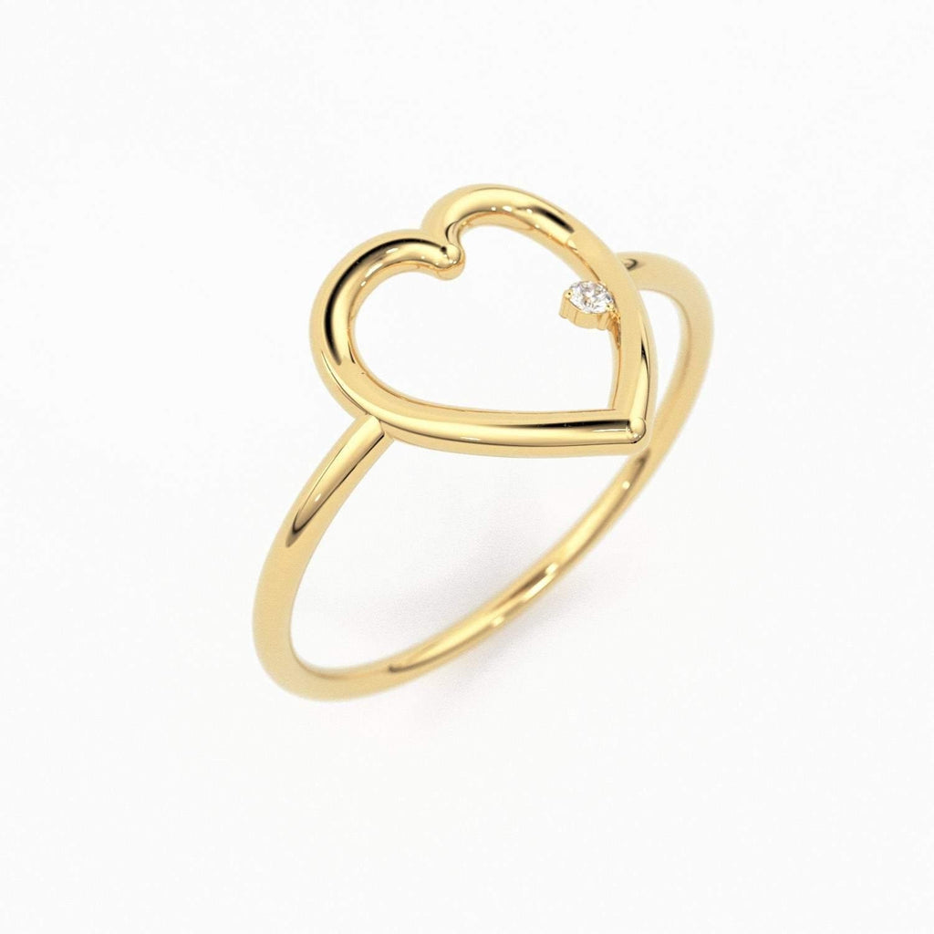 14K Heart Ring / Diamond Heart Ring / Open Heart Ring / Sold Gold Heart Ring / Gifts For Her - Jalvi & Co.