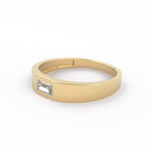 14k Solid Gold Baguette Diamond Solitaire Ring / Minimalistic Design Diamond Baguette Pinky Ring Women / Rose Gold / White Gold / Signet - Jalvi & Co.