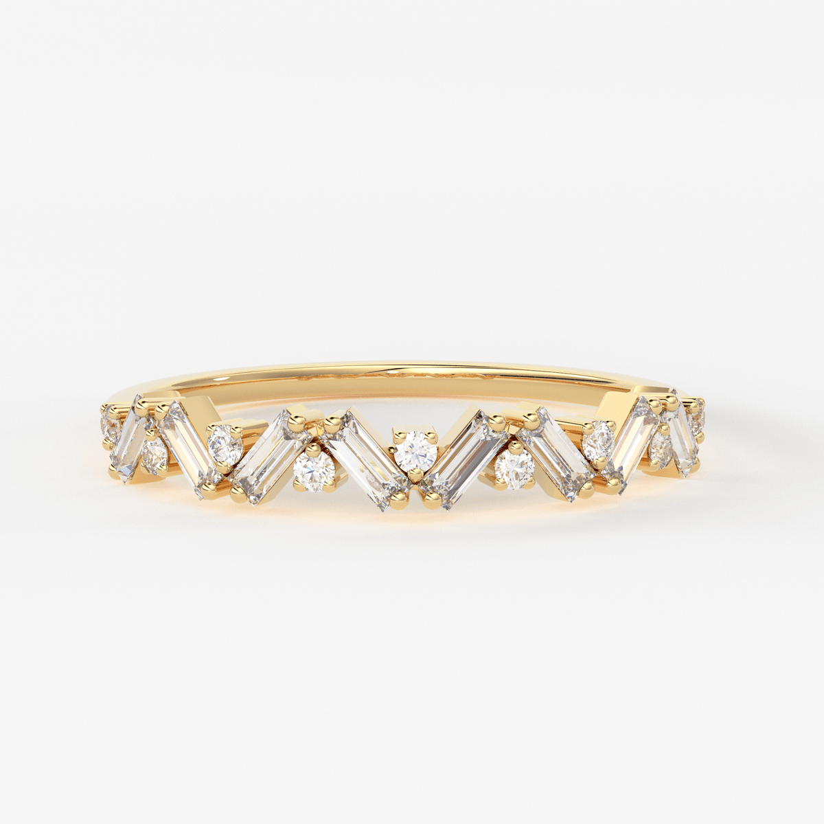 14k Solid Gold Baguette Round Diamond Stackable Women's Wedding Band ...