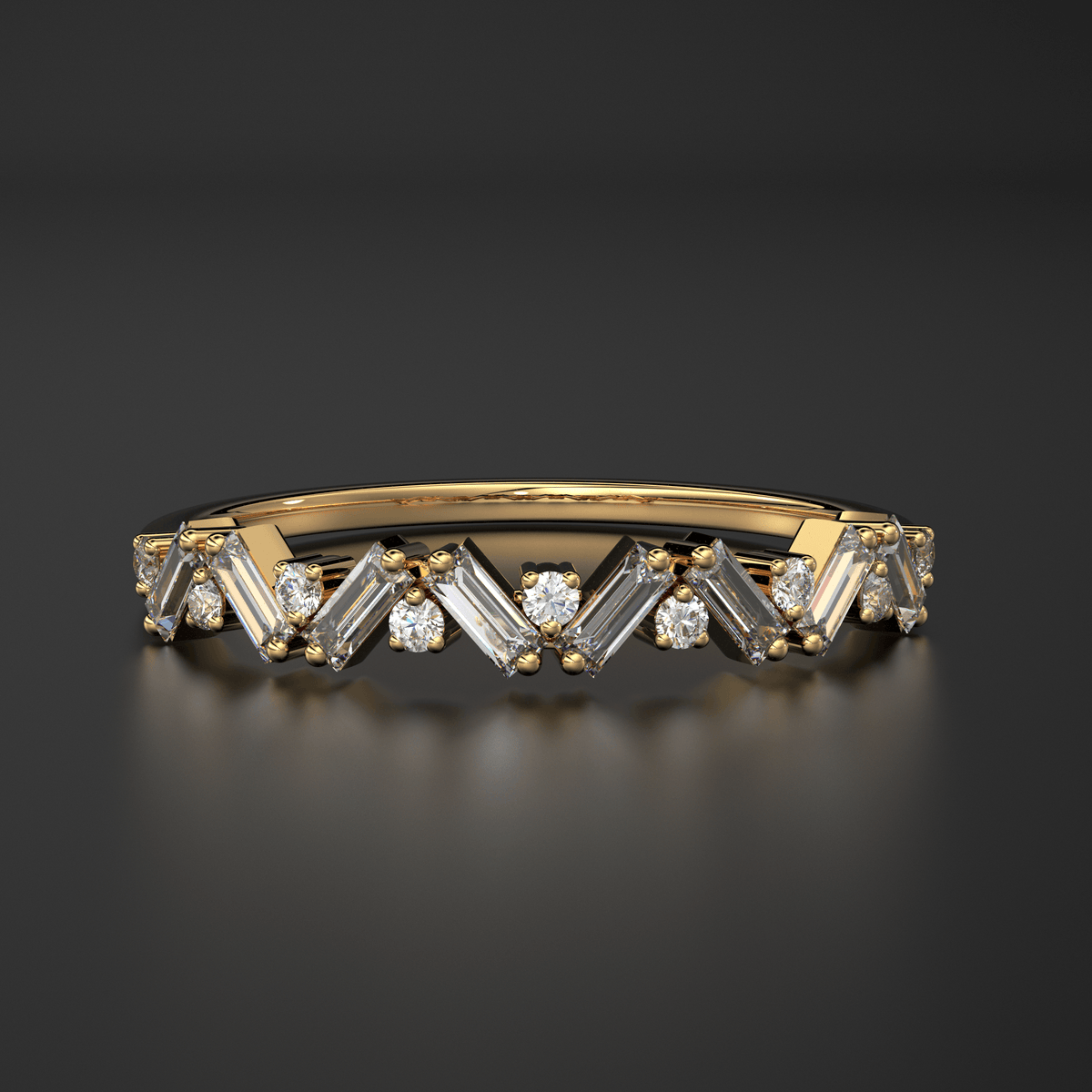 14k Solid Gold Baguette Round Diamond Stackable Women's Wedding Band ...