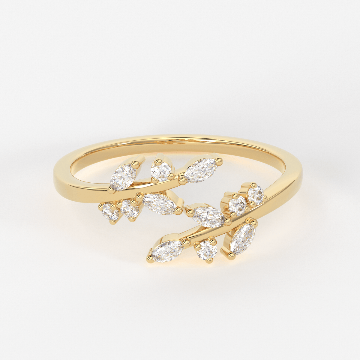14k Solid Gold Diamond Leaf Ring / Diamond Vine Ring / Dainty Diamond ...