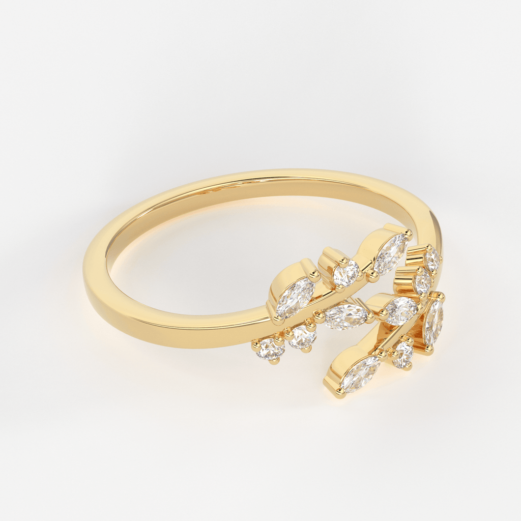 14k Solid Gold Diamond Leaf Ring / Diamond Vine Ring / Dainty Diamond Ring in Gold / Diamond Ring / Leaf Shape Daimond Ring / Marquise Ring - Jalvi & Co.