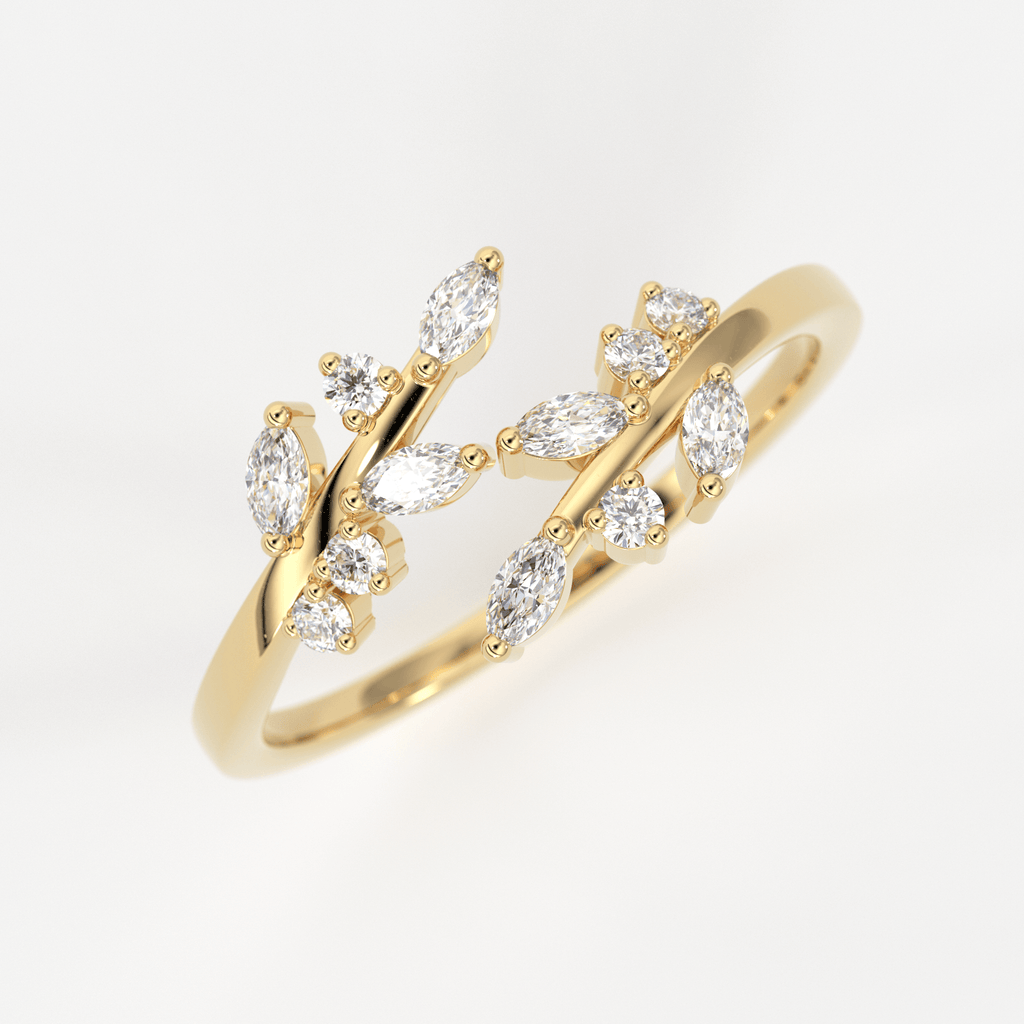 14k Solid Gold Diamond Leaf Ring / Diamond Vine Ring / Dainty Diamond Ring in Gold / Diamond Ring / Leaf Shape Daimond Ring / Marquise Ring - Jalvi & Co.