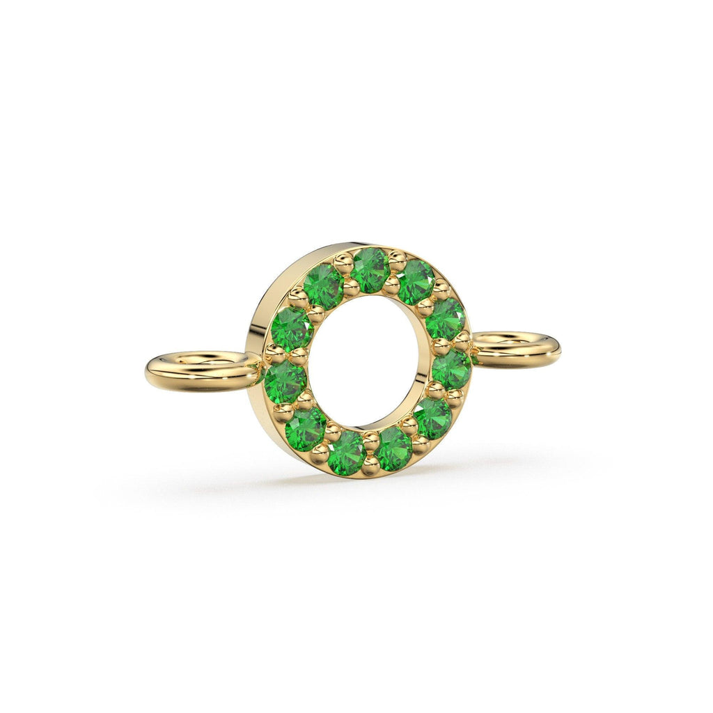 14k Solid Gold Emerald Round Connector / Dainty Brilliant Emerald Connector / Emerald Spacer / Labour Day Sale - Jalvi & Co.