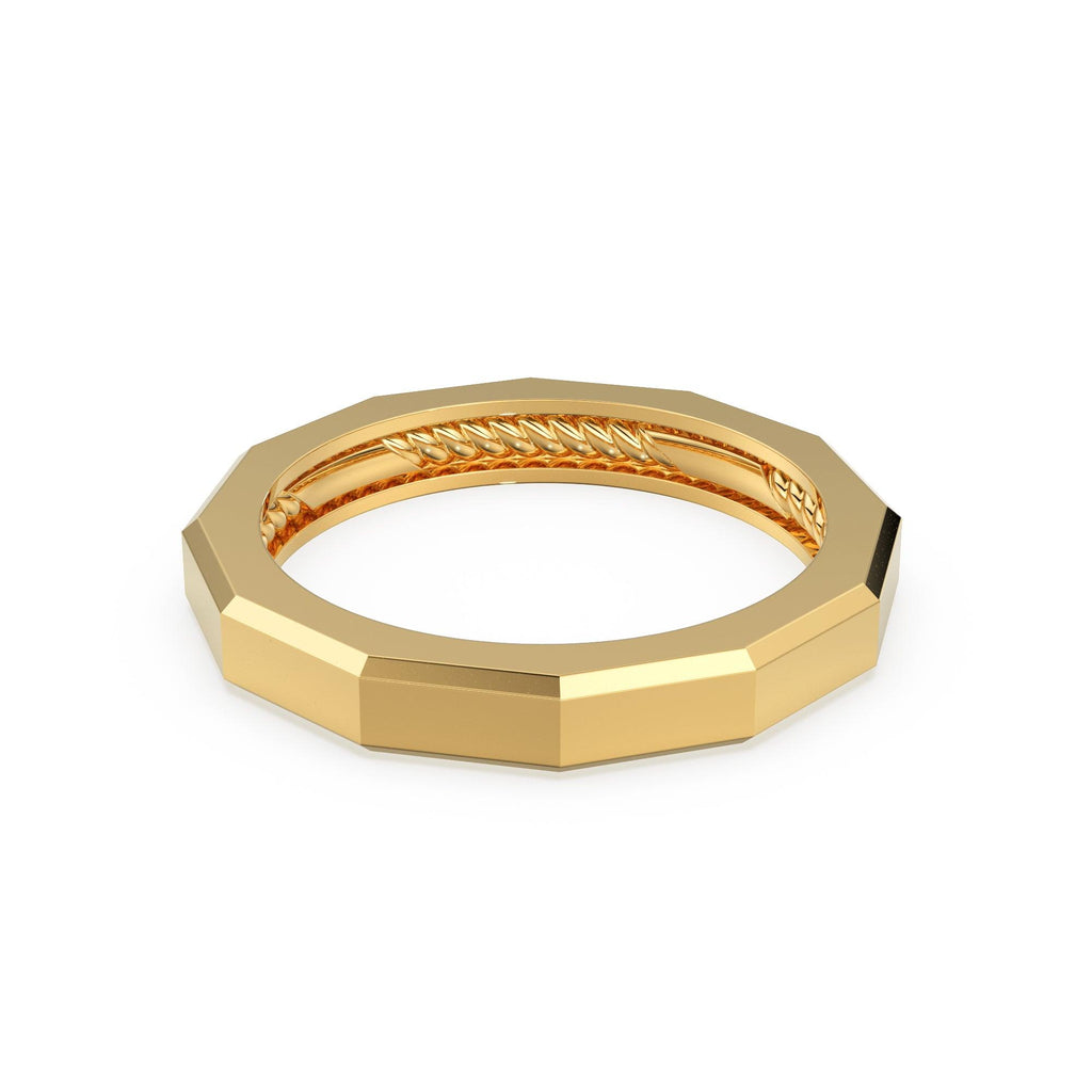 14k Solid Gold Geometric Designer Ring - Stackable Ring - Rope Inlay Narrow Band - Minimal Jewelry - Jalvi & Co.