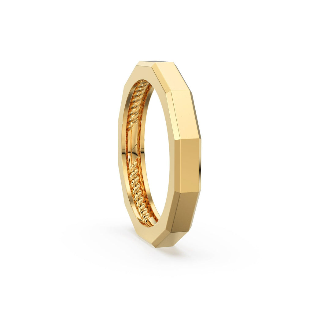 14k Solid Gold Geometric Designer Ring - Stackable Ring - Rope Inlay Narrow Band - Minimal Jewelry - Jalvi & Co.