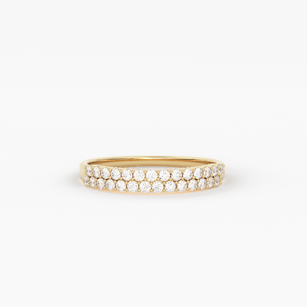 14k Solid Gold Half Eternity 2 Row Micro Pave Wedding Band for Women / Anniversary Ring for Her / Unique Wedding Ring - Jalvi & Co.