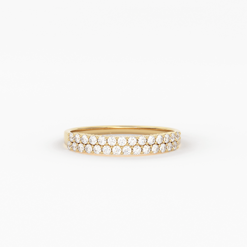 14k Solid Gold Half Eternity 2 Row Micro Pave Wedding Band for Women / Anniversary Ring for Her / Unique Wedding Ring - Jalvi & Co.