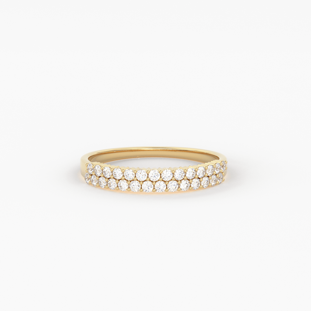 14k Solid Gold Half Eternity 2 Row Micro Pave Wedding Band for Women / Anniversary Ring for Her / Unique Wedding Ring - Jalvi & Co.