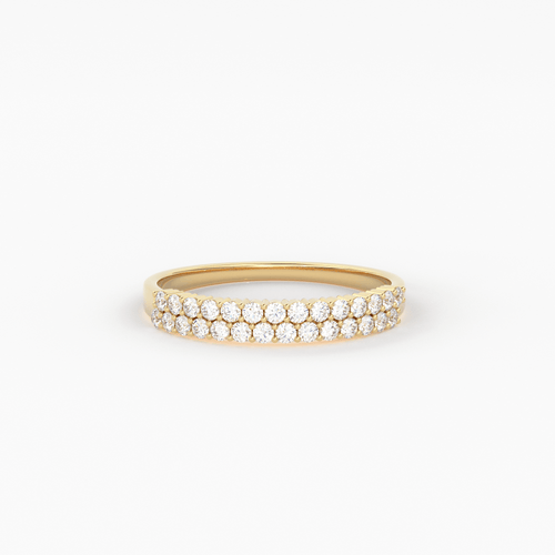 14k Solid Gold Half Eternity 2 Row Micro Pave Wedding Band for Women / Anniversary Ring for Her / Unique Wedding Ring - Jalvi & Co.