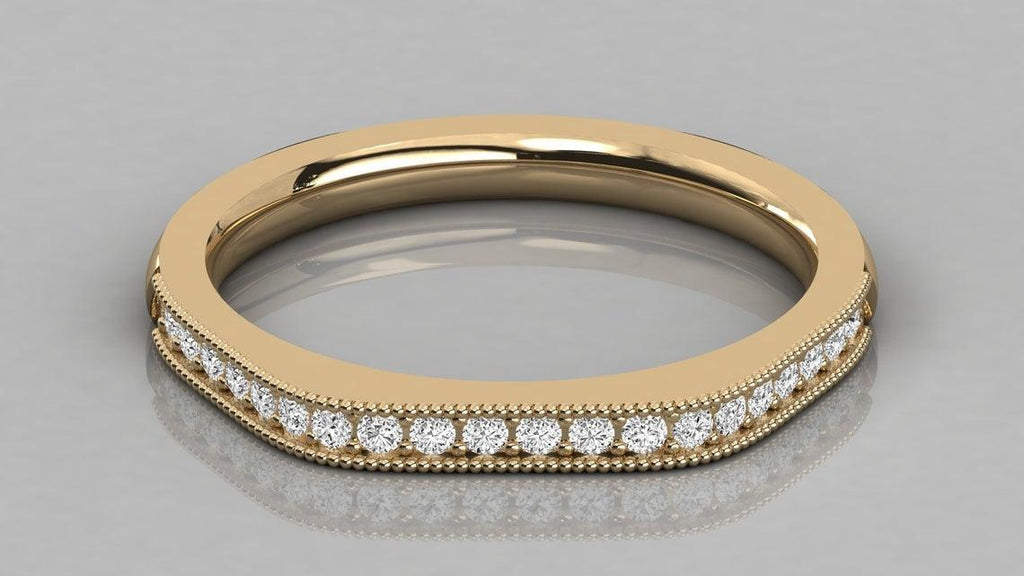 14k Solid Gold Half Eternity Natural Diamond Milgrain Bead Micro Pave Ring / Artdeco Style Half Eternity Ring - Jalvi & Co.