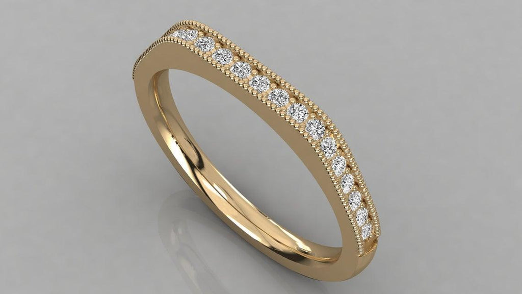 14k Solid Gold Half Eternity Natural Diamond Milgrain Bead Micro Pave Ring / Artdeco Style Half Eternity Ring - Jalvi & Co.