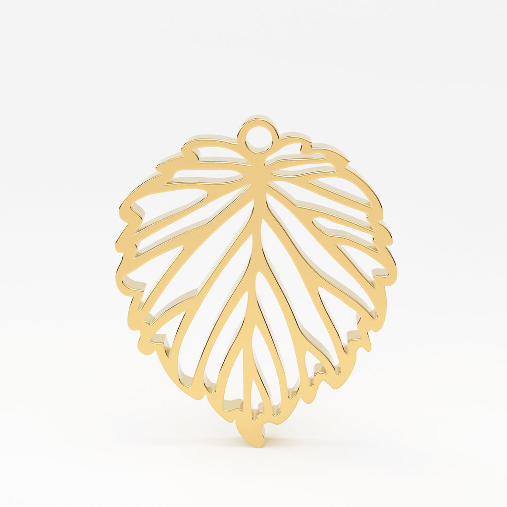 14K Solid Gold Leaf Cutout Charm Pendant, Leaf Charm, Solid Gold Leaf Pendant - Jalvi & Co.