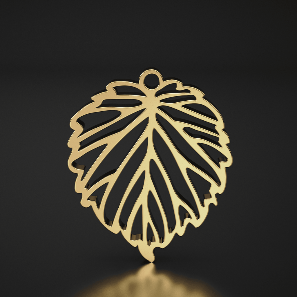 14K Solid Gold Leaf Cutout Charm Pendant, Leaf Charm, Solid Gold Leaf Pendant - Jalvi & Co.