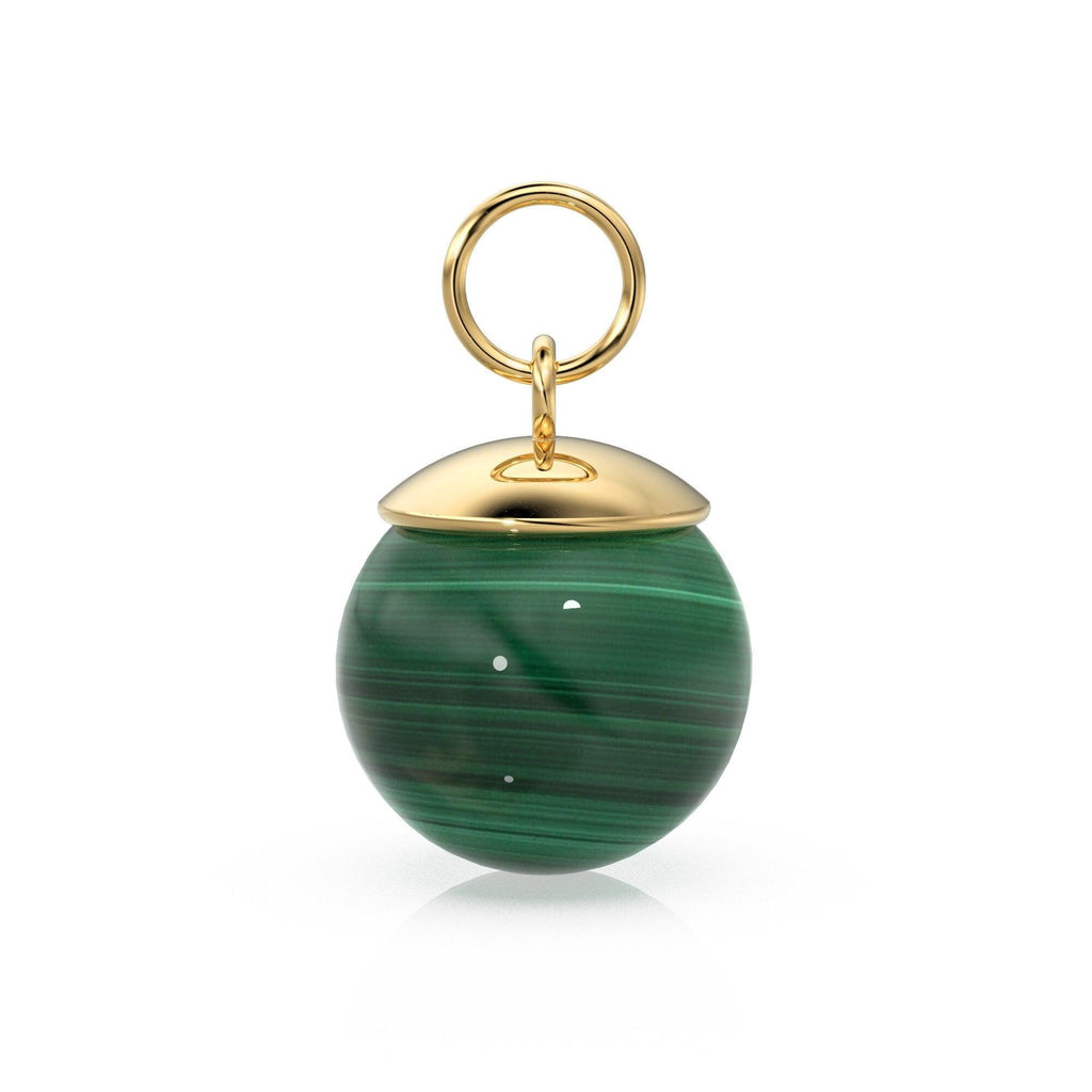 14k Solid Gold Round Ball Gemstone Charm / Natural Larimar Malachite Labradorite Pearl Opal Pendant / Yellow Gold Jewelry Making Finding - Jalvi & Co.