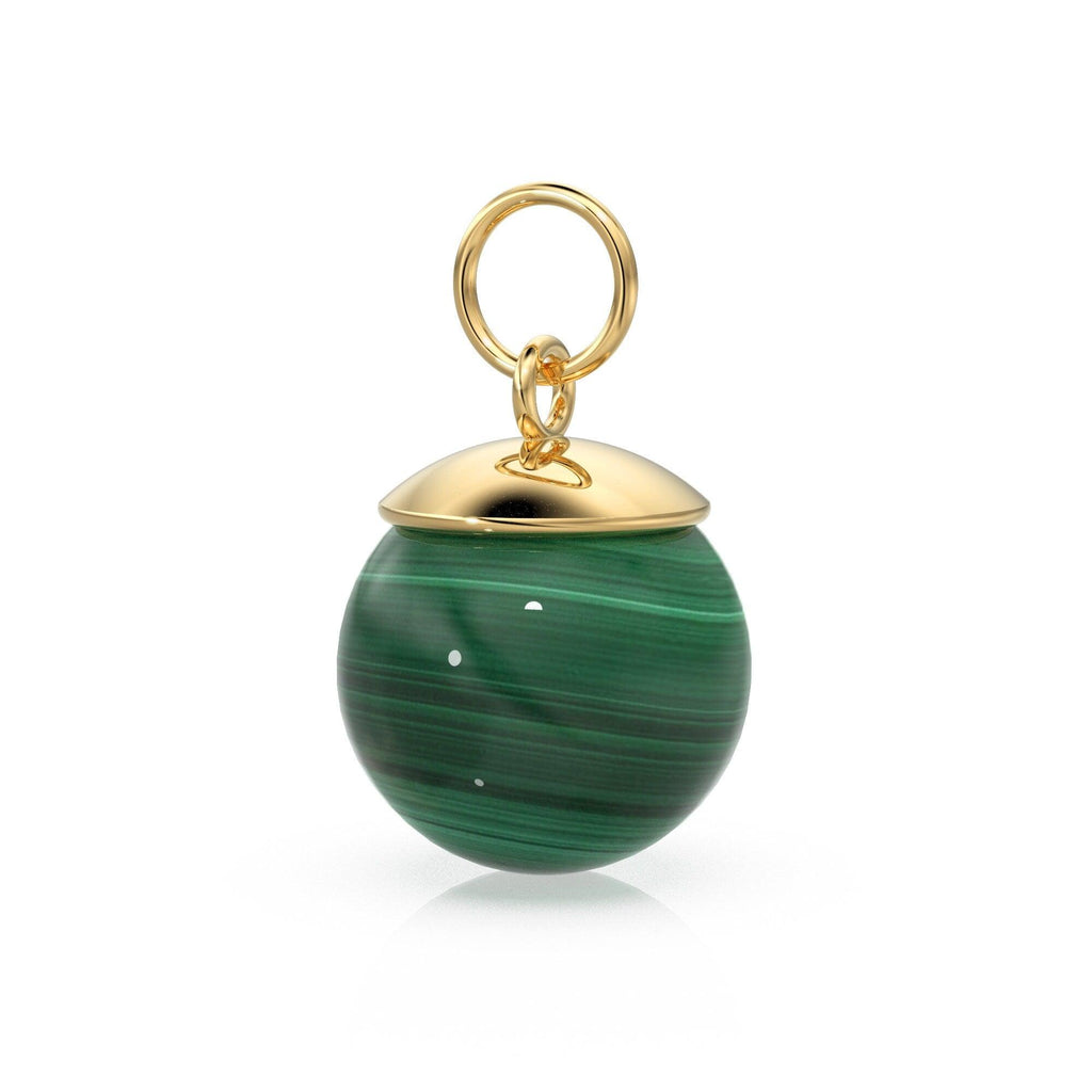 14k Solid Gold Round Ball Gemstone Charm / Natural Larimar Malachite Labradorite Pearl Opal Pendant / Yellow Gold Jewelry Making Finding - Jalvi & Co.