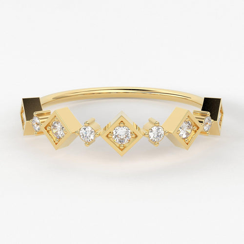 14k Solid Gold Square Setting Unique Women's Wedding Ring / Stacking Diamond Ring / Brilliant Diamond Ring / Graduation Gift - Jalvi & Co.