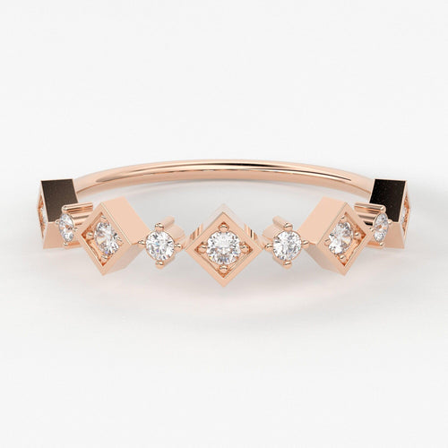 14k Solid Gold Square Setting Unique Women's Wedding Ring / Stacking Diamond Ring / Brilliant Diamond Ring / Graduation Gift - Jalvi & Co.