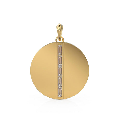 14K Solid Italian Gold High Polished Diamond Charm Pendant, Baguette Diamonds, Shiny, High Polish, Yellow Gold, Stunning Diamond Charm - Jalvi & Co.
