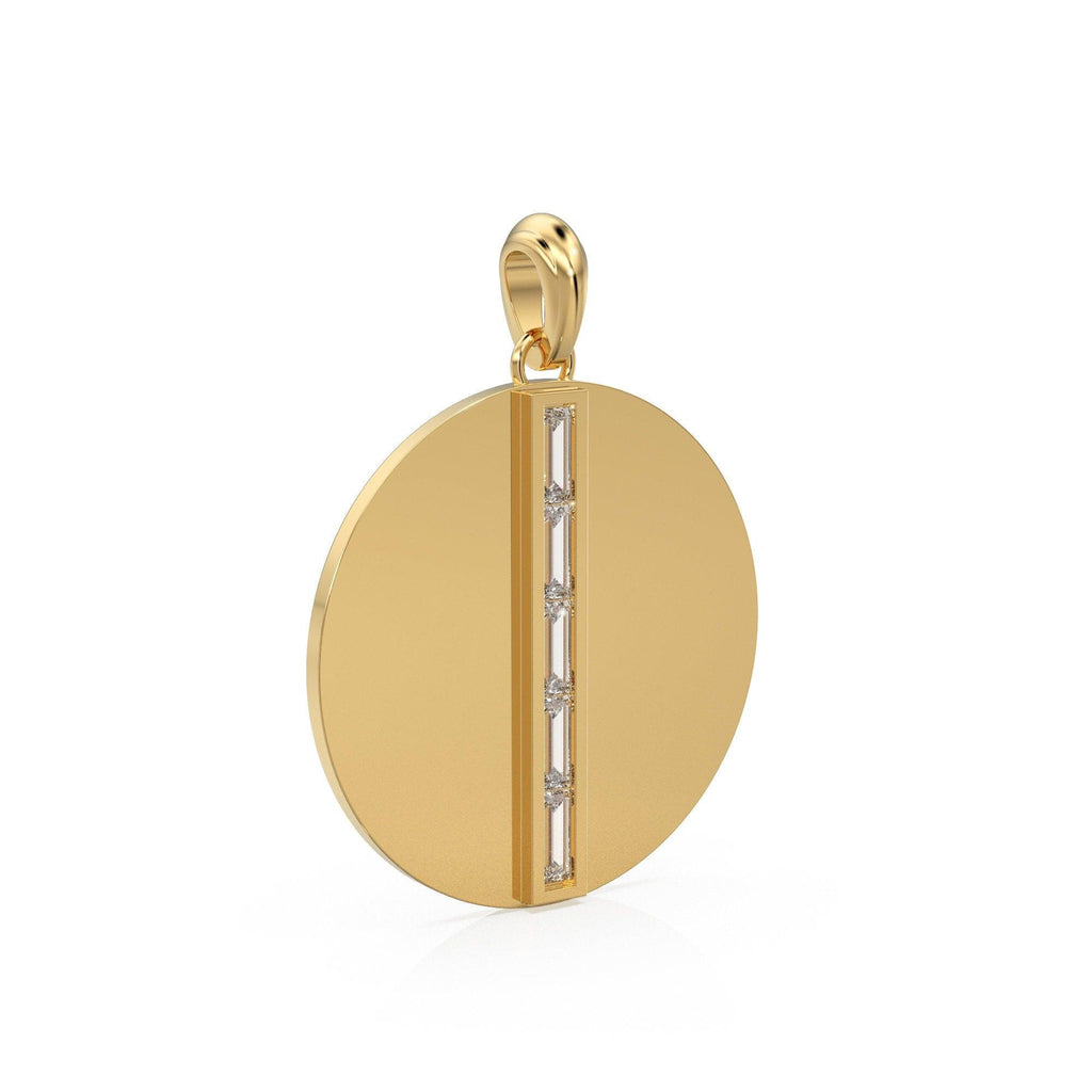 14K Solid Italian Gold High Polished Diamond Charm Pendant, Baguette Diamonds, Shiny, High Polish, Yellow Gold, Stunning Diamond Charm - Jalvi & Co.