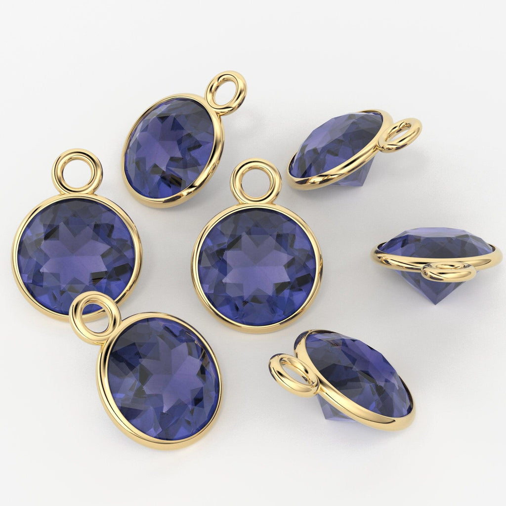 14k Solid Yellow Gold 4,5,6mm Natural Blue Iolite Charm Pendant - Jalvi & Co.