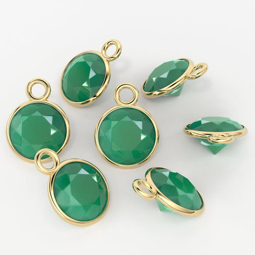 14k Solid Yellow Gold 4,5,6mm Natural Green Onyx Charm Pendant - Jalvi & Co.