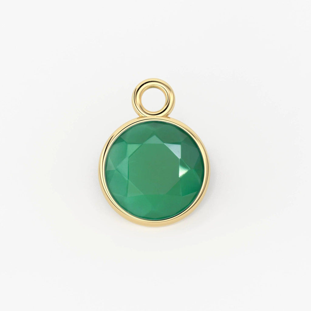 14k Solid Yellow Gold 4,5,6mm Natural Green Onyx Charm Pendant - Jalvi & Co.