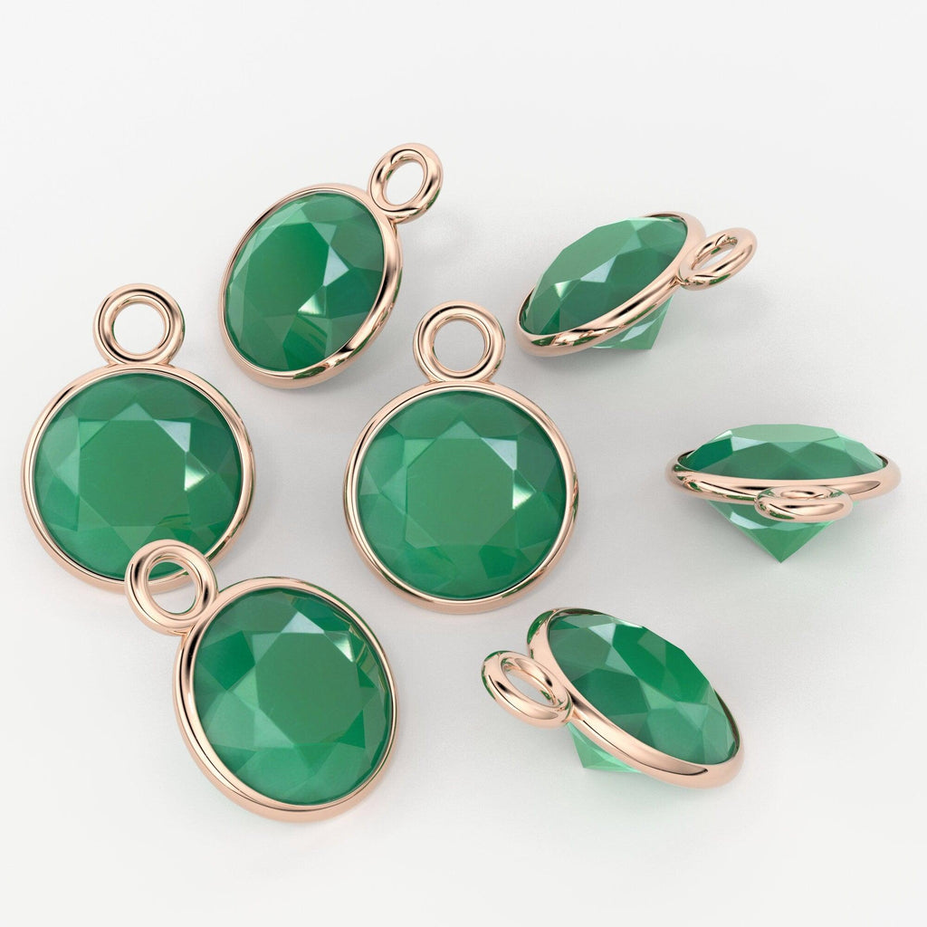 14k Solid Yellow Gold 4,5,6mm Natural Green Onyx Charm Pendant - Jalvi & Co.