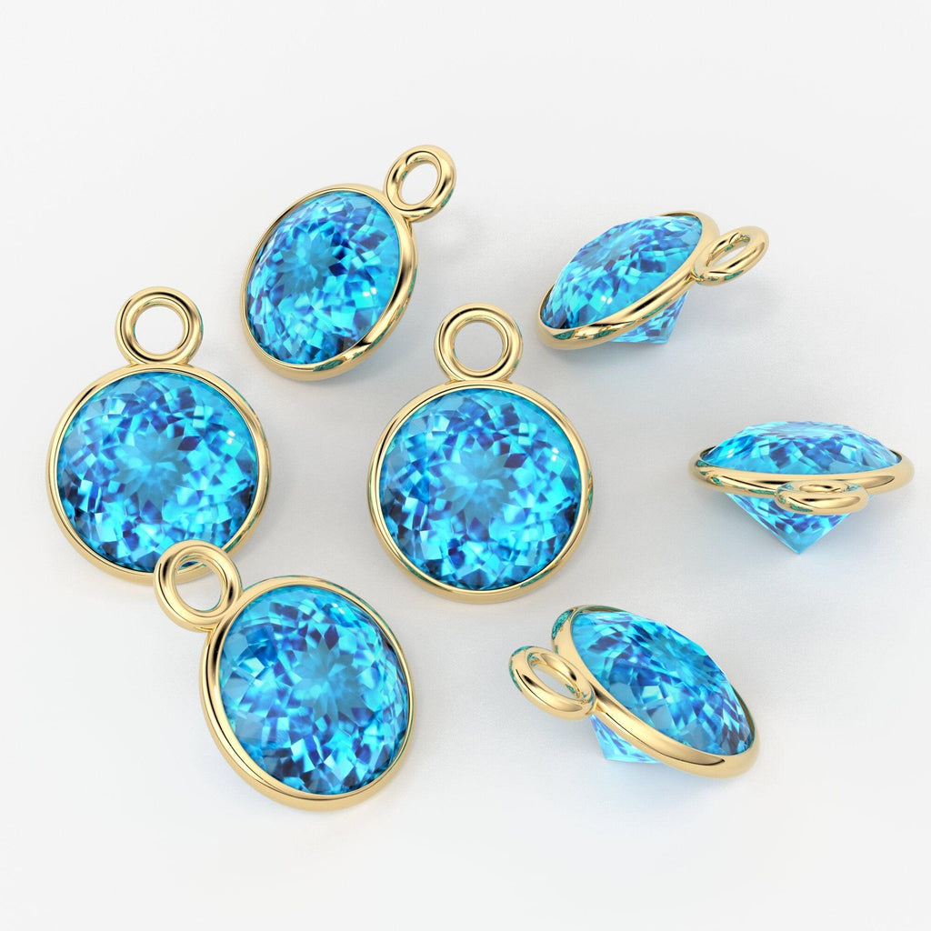 14k Solid Yellow Gold 4,5,6mm Natural Swiss Blue Topaz Charm Pendant - Jalvi & Co.