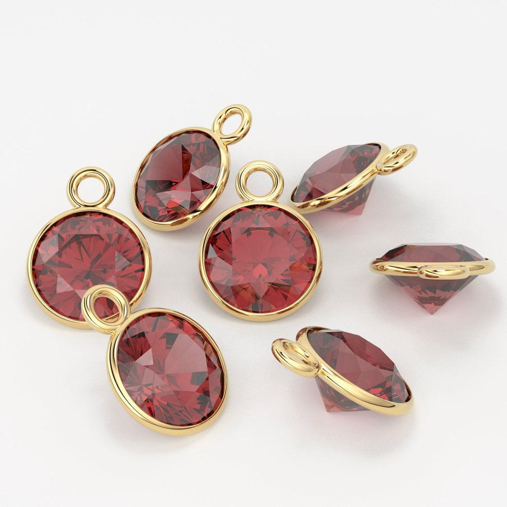 14k Solid Yellow Gold 4,5,6mm Red Garnet Charm Pendant Jewelry Making Supply - Jalvi & Co.